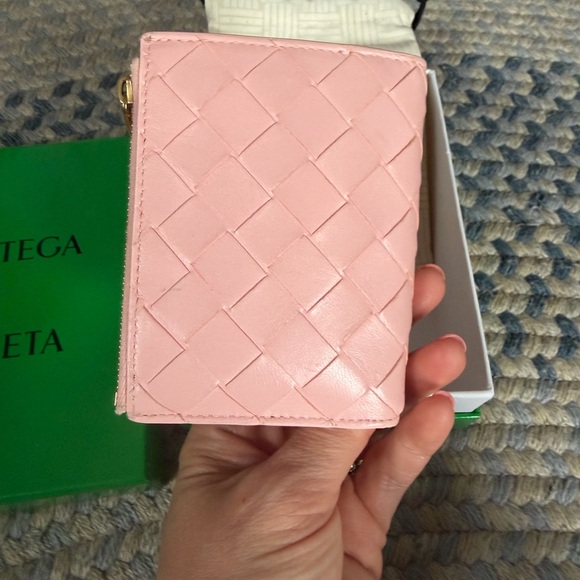 Bottega Veneta Handbags - Bottega Veneta Blush Pink Intrecciato Leather Zip Wallet